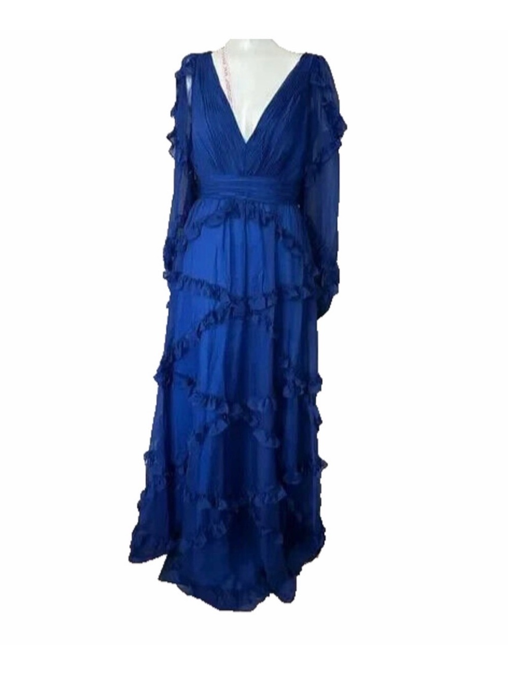 Mac Duggal Royal Blue V-Neck Ruffle Tiered Maxi Dress - Picture 7 of 9
